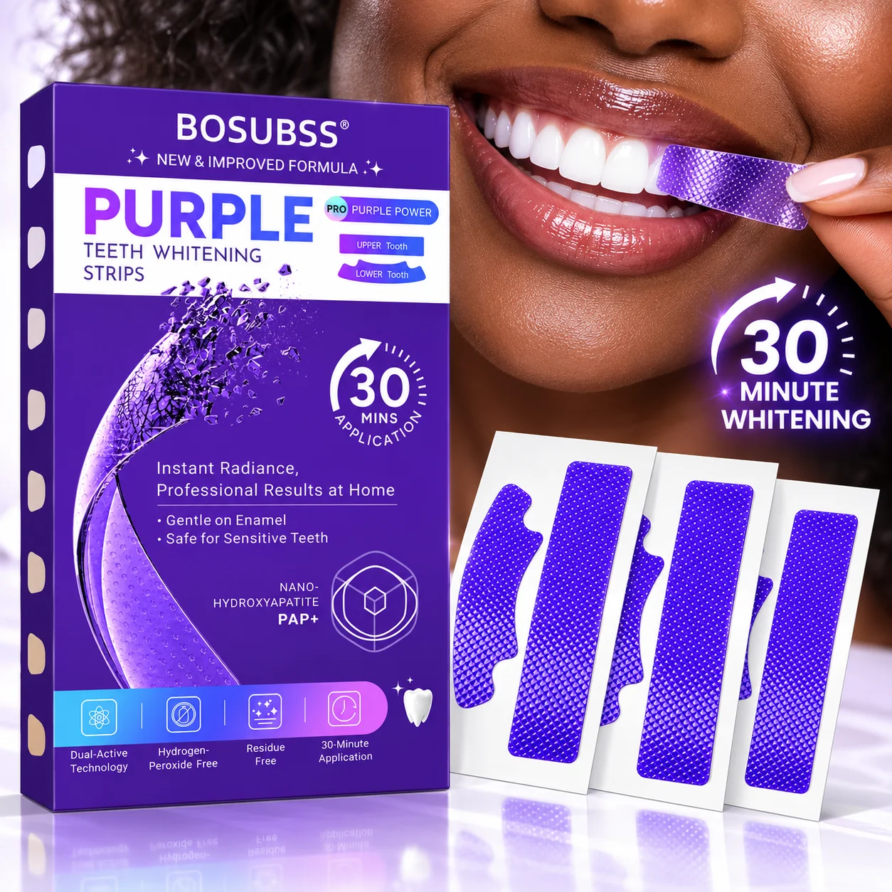 3 Pairs Teeth Whitening Strips Smile Care Strips Non‑Sensitive Gentle whitening removes stains Home Oral Dental Care