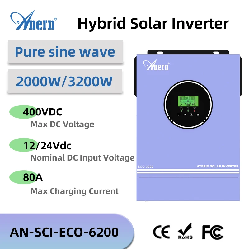 

3.2KW 2KVA Hybrid Solar Inverter12V 24V Battery Charger 230VAC Max PV 400V With 80A MPPT Charger Pure Sine Wave Power Inverter
