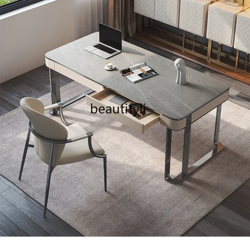 

Italian minimalist rock slab desk home study desk light luxury modern calligraphy computer desk