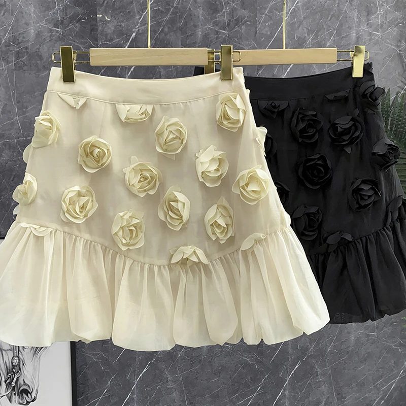

Элегантная юбка А-силуэта с высокой талией, 3D-декором в виде роз и дизайном в виде рыбьего хвоста, модная женская летняя модель