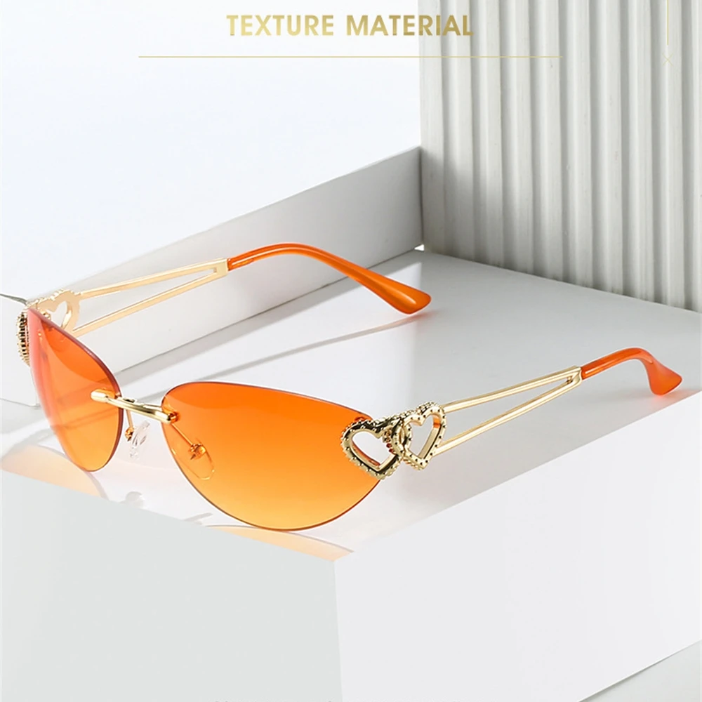 2026 Luxury Retro Y2K Rimless Oval Heart Rhinestone Sunglasses For Women Fashion Accessory Daily Glasses Street Outdoor Eyewear