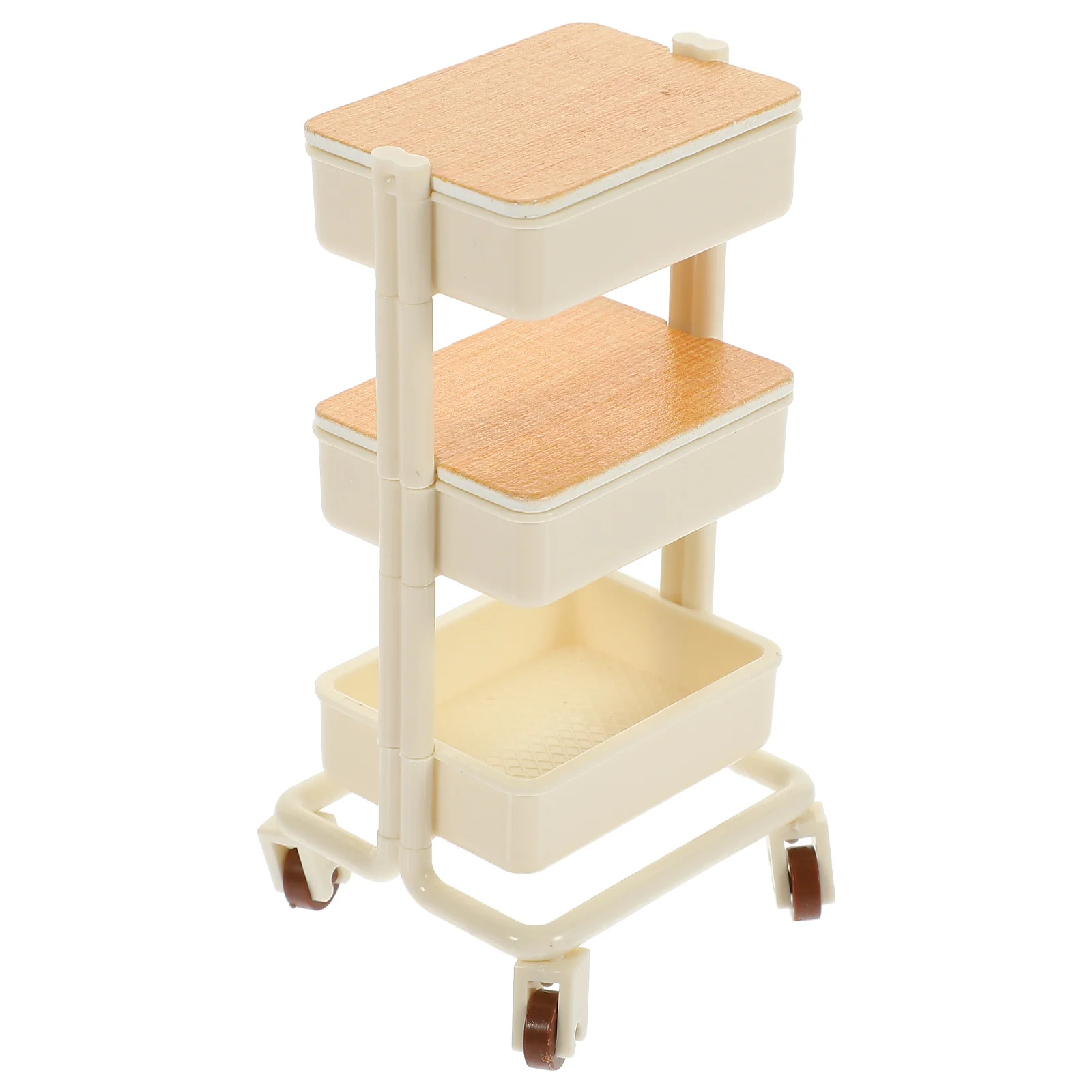 Huistrolley Mini-opbergwagen Wit houten plank Decoratief verplaatsbaar rek voor weergave Gesimuleerd meubilair Speelgoed 3-laags
