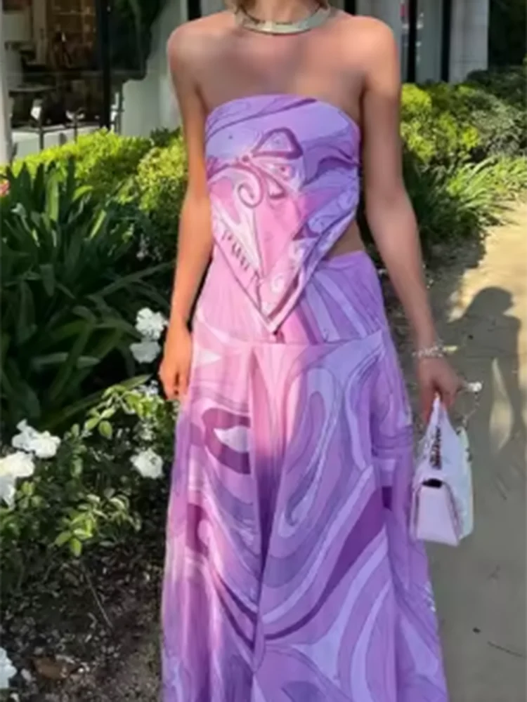 

Sexy Backless Lace Up Vest And Half Skirts Sets Fashion Contrast Color Printed Bohemian Vacation Sets Elegant Lady Beach Outfits