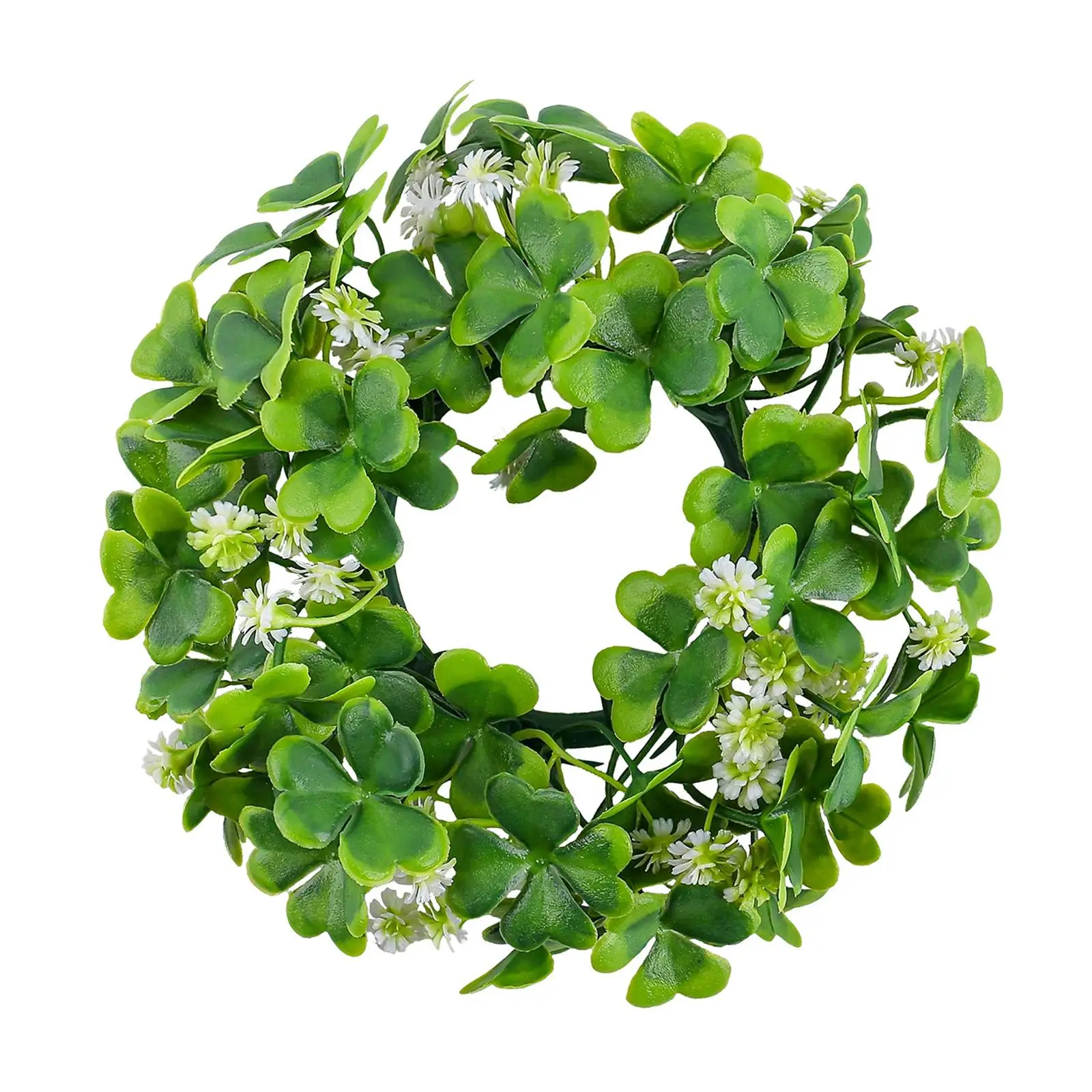 ST Patricks Day Shamrock Wreath Artwork Creative Artificial Candle Ring for Dining Room Kitchen Festival Celebration Desktop