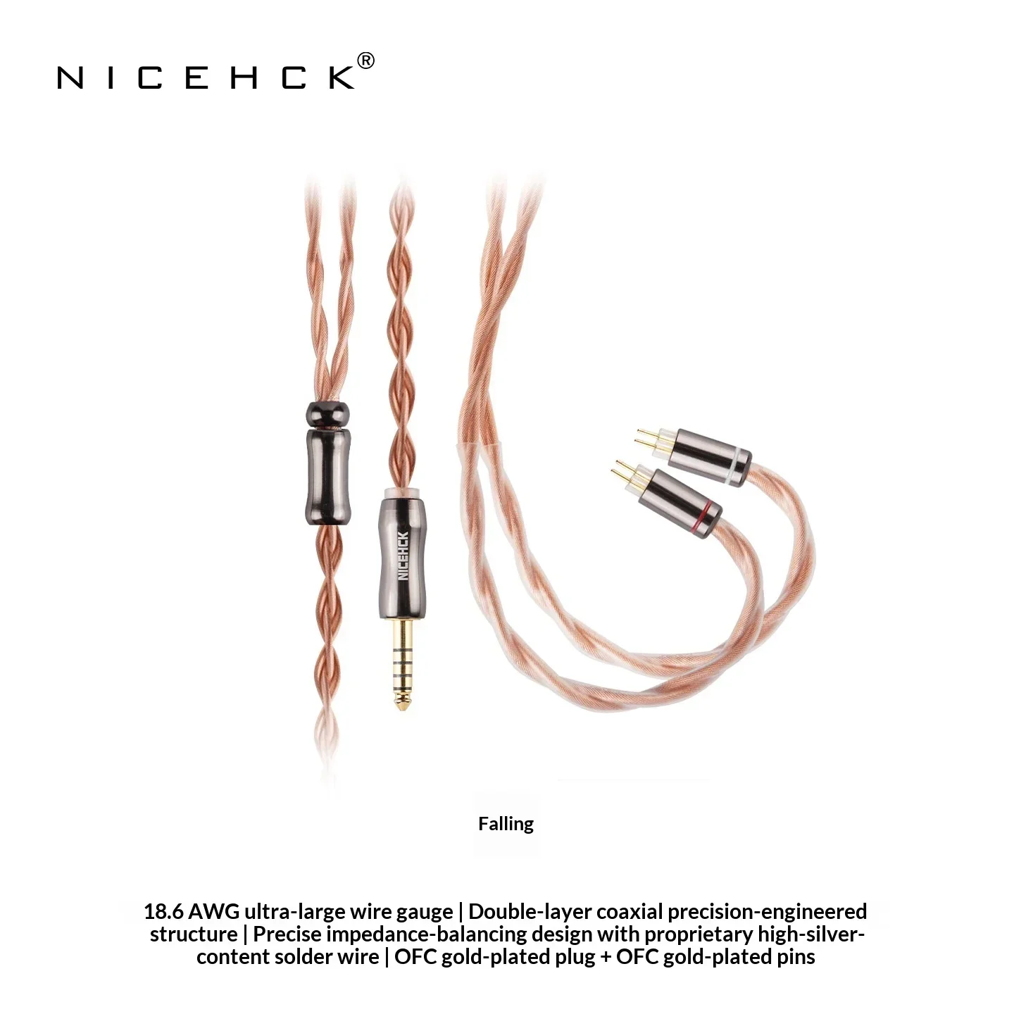 NICEHCK Luo IEM Upgrade Cable 18.6AWG Single Crystal Copper Dual Layer Coaxial 4.4mm Plug 2Pin OFC Gold Plated Connectors