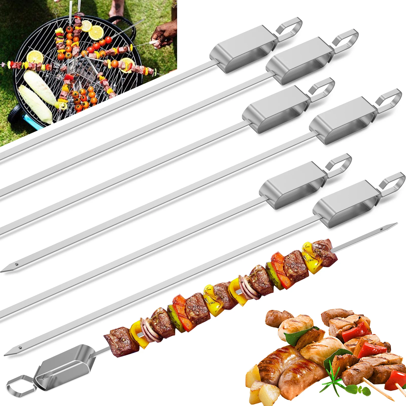 

10Pcs BBQ Skewers Set with Storage Bag 17.1inch Stainless Steel Grilling Skewers Metal Kabob Skewers Flat Barbecue Kabob Sticks