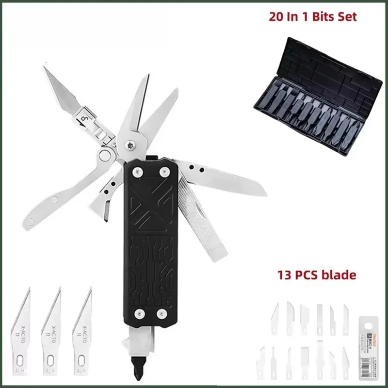 Pocket Multitool E1 10 in 1 EDC Multi Functional Tools Replaceable Carving Knife Folding Scissors Screwdriver Scraper