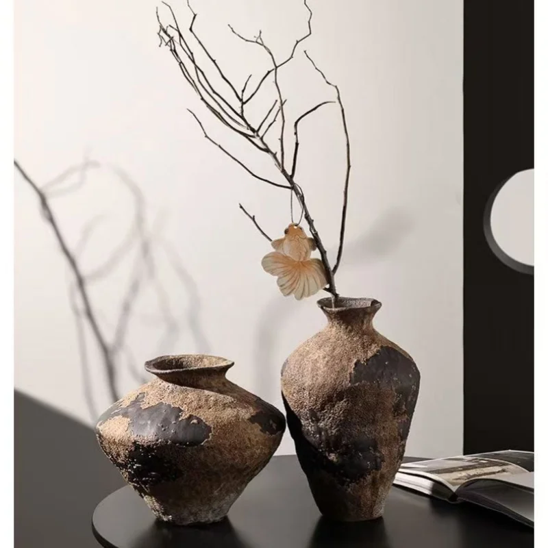 Vintage Rustic Ceramic Vase 25cm/17.5cm Retro Home Decor Flower Vase for Living Room Tabletop Farmhouse Style Decoration Vases I