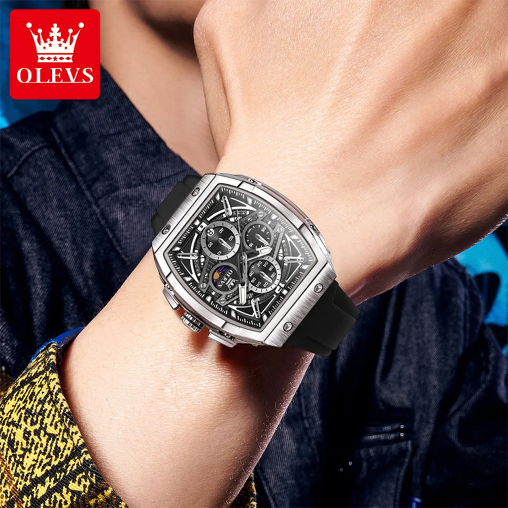Orologio da uomo OLEVS di alta qualità ﻿ Orologio da polso con quadrante cronografo multifunzionale, fasi lunari luminose, data, orologi da uomo, regalo