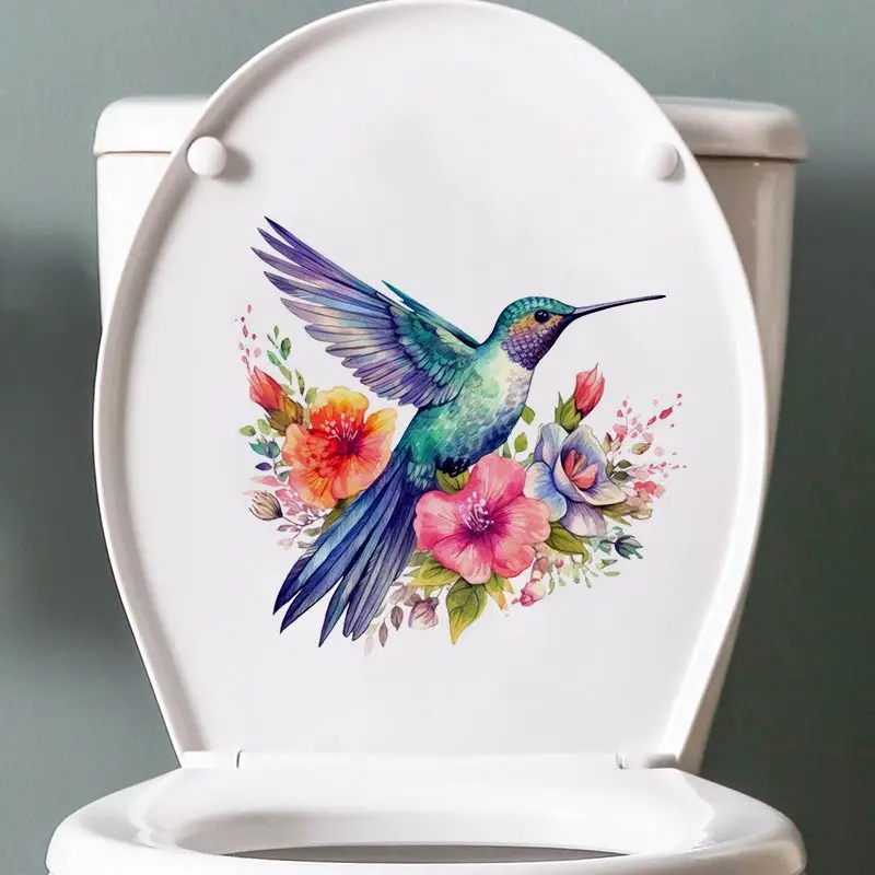 Pegatina de pared de acuarela de pájaros Humming, calcomanía de tapa de inodoro, pegatina de puerta, decoración autoadhesiva extraíble, pegatinas