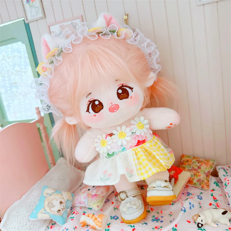 

20cm Cute Soft Plush Doll Kawaii Little Daisy Floral Dress 2Pcs Suit Stuffed Cotton Girls Doll with Clothes DIY Accessory Toys