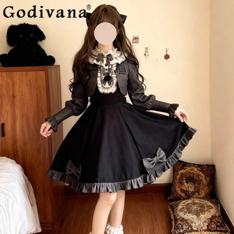 

Halloween Autumn Winter Elegant Dress Women's Lolita Long Sleeve OP Dress Female Princess Daily Wear Sweet Short Dress