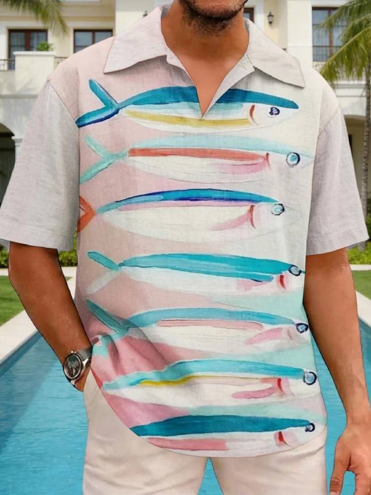 

Men's Hawaiian Shirt Summer 2026 Retro Fish Pattern Art Shirts Fashion Short Sleeve Camp Collar Holiday Chic Beach Tops Clothing