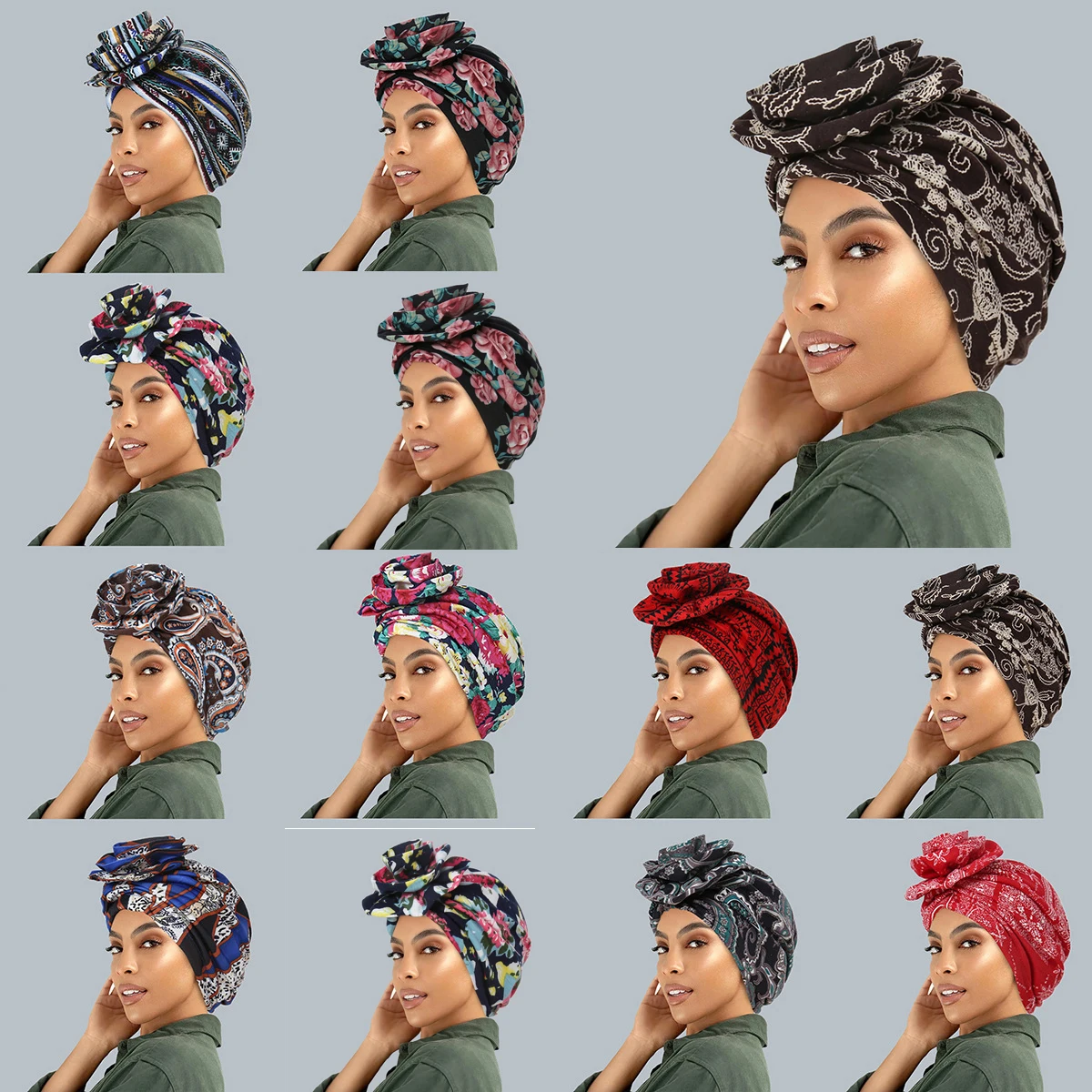 Big Flower Turban Hat Women Muslim Hijab Print Headscarf Beanies Bonnet Chemo Cap Hair Loss Head Wrap Bandanas Turbante Mujer