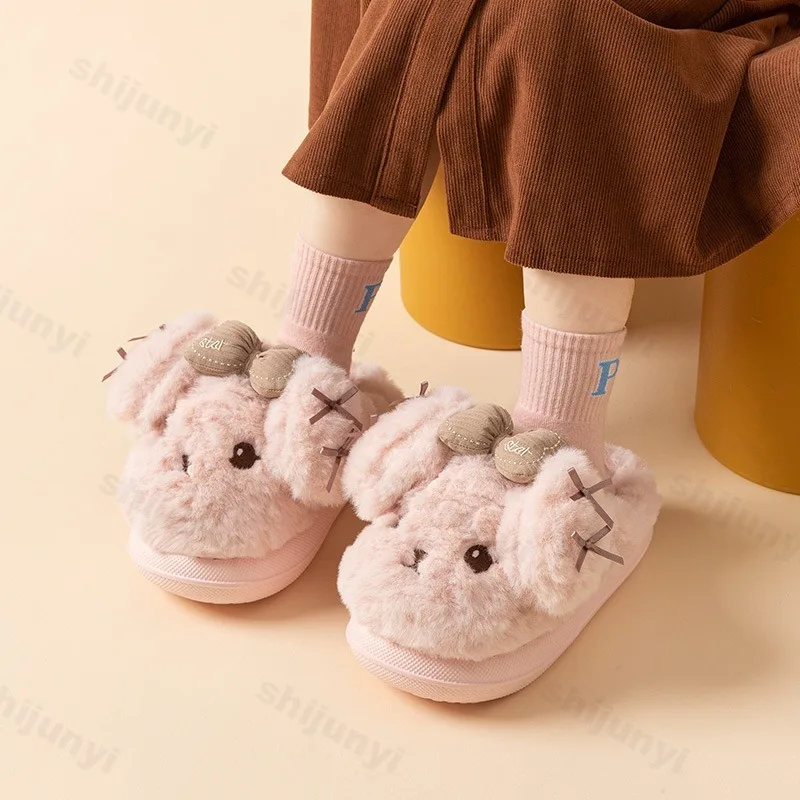 

Winter Children Plush Slippers 2025 Cute Cartoon Soft Sole Non-slip Warm Baby Girls Indoor Cotton Shoes Woman Home Slippers