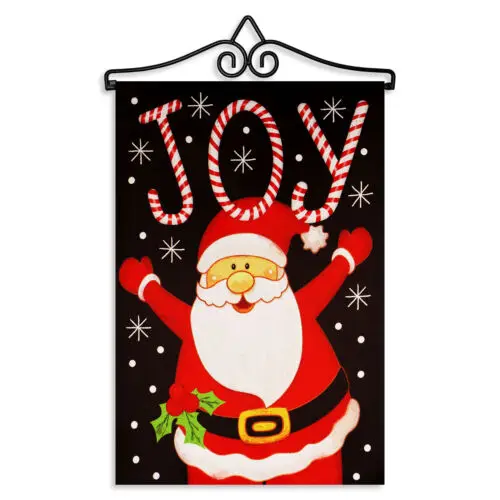 Hanger 14IN & Garden Flag Joyful Santa 12x18IN Printed DS Blockout