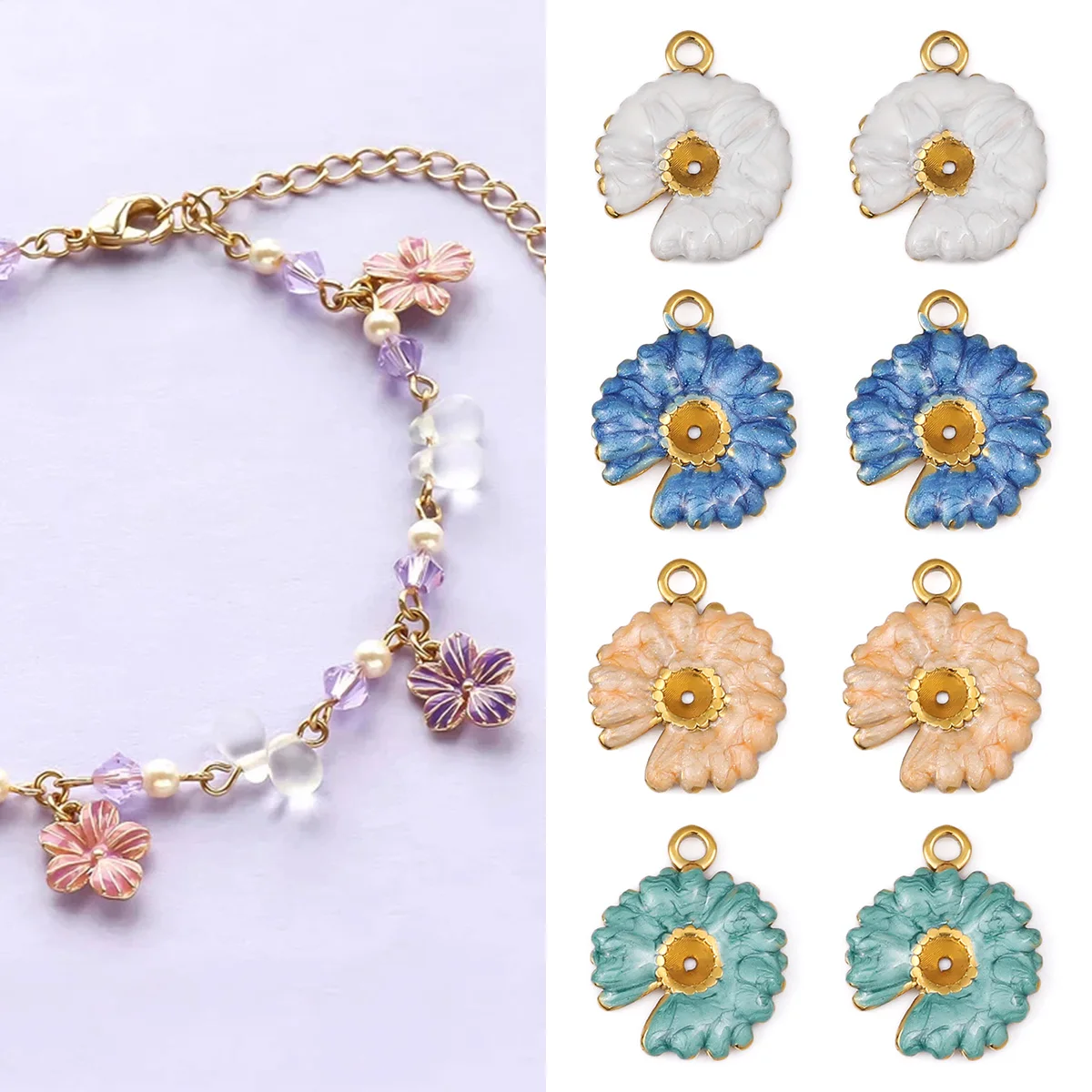 

5pcs Stainless Steel Flowers Charms Enamel Plants Pendants for DIY Bracelet Necklace Earrings Jewelry Making Accessory Wholesale