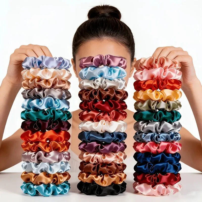Solid Color Satin Large Intestine Headband Multi-color French Headband with High Elasticity and No Damage To The Hair String