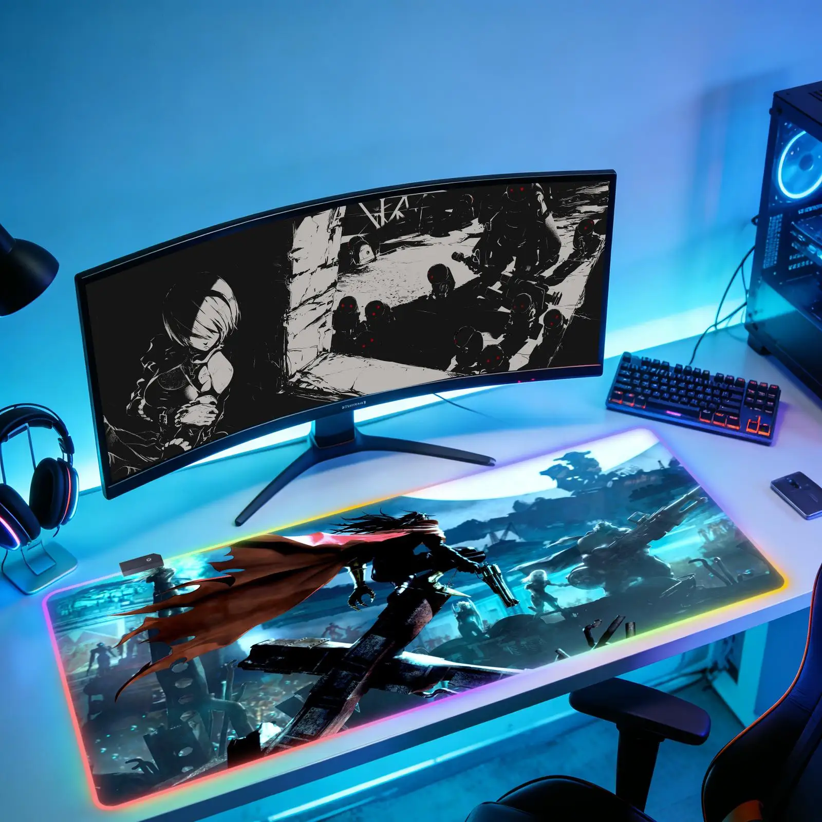 

90x40 F-Final Fantasy VII Lockhart Large Mousepad, Gaming Accessories, Gaming Keyboard Pad, Premium RGB Esports Mousepad
