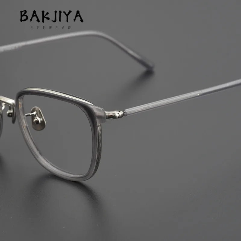 

Vintage Handmade Titanium Acetate Eyeglasses Frames Men Designer Retro Square Prescription Frame Flat Optical Glasses Spectacle