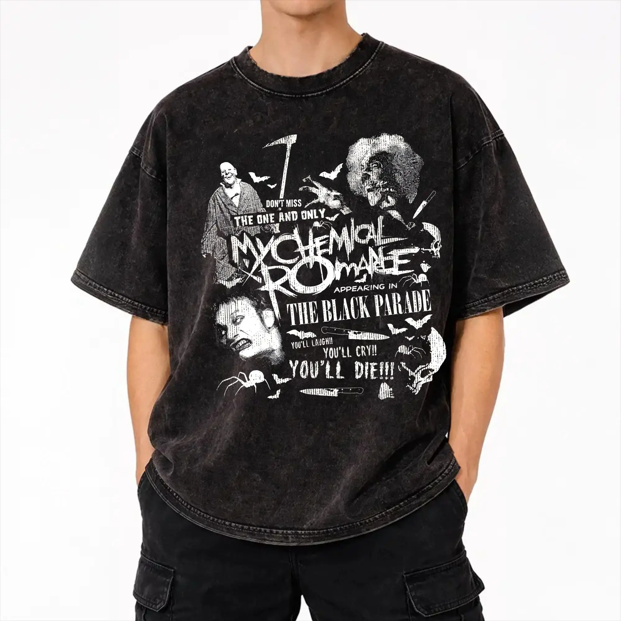 The Black Parade 2026 Music My Chemical Romance mcr Outfit Washed T Shirts Men Women Streetwear Hip Hop T-Shirts