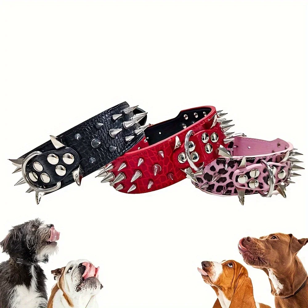 

Kangdarpet Spiked Leather Dog Collar with Rivets Inlay for Medium and Large Dogs Pit Bulls