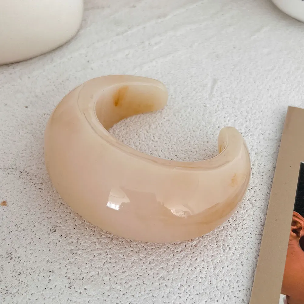 KMVEXO Vintage Punk Beige Khaki Thick Resin Acrylic Smudging Bangles Geometric Irregular Bangle Bracelets For Women Men Jewelry image 6