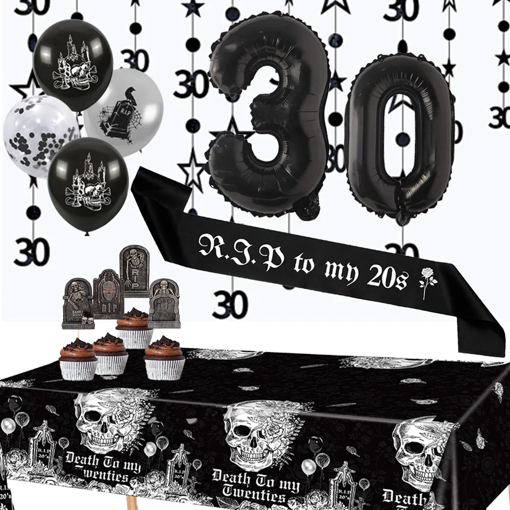 20. 30. Dekoracje urodzinowe Śmierć Materiały imprezowe Rip to My 20s Szarfa Numer 30 Balon Tort Cupcake Toppers Pogrzeb Moja Młodość