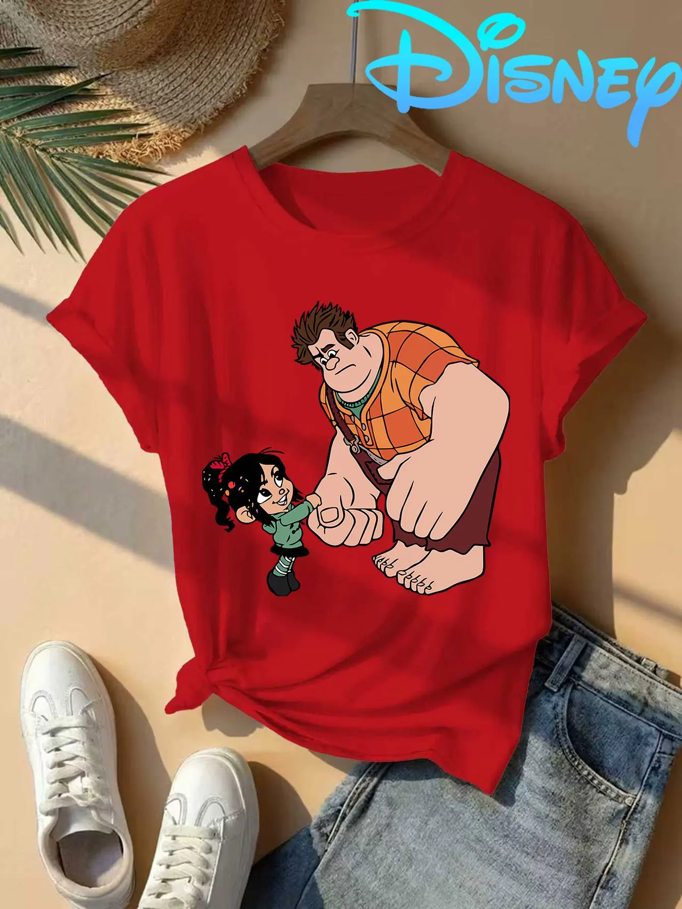 Camiseta de manga corta con cuello redondo y estampado de Disney Wreck It Ralph Vanellope para mujer, Top informal y cómodo de verano 100% algodón