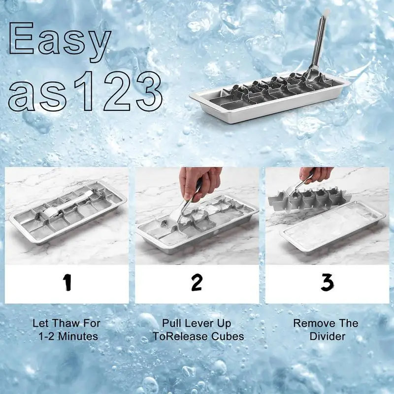Stainless Steel Ice Cube Tray Lever-Style Ice Tray Ice Cube Maker Tray Freezer Square Ice Cube Mold For Milk And Drink Cooling