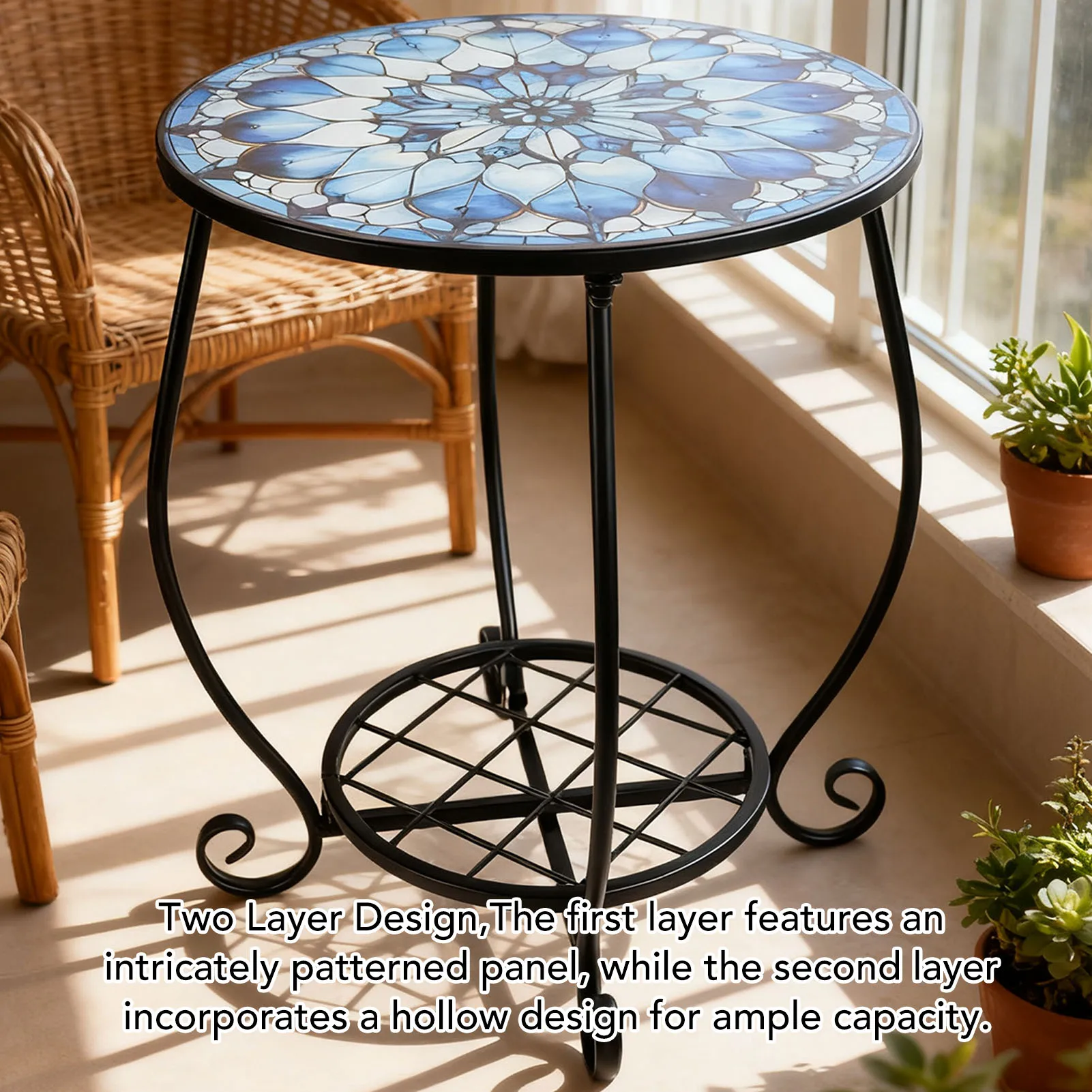 

Metal Plant Pot Flower Vase Rack Round Side Table Iron Decorative Patio Accent Table Outdoor Coffee Table For Garden Balcony