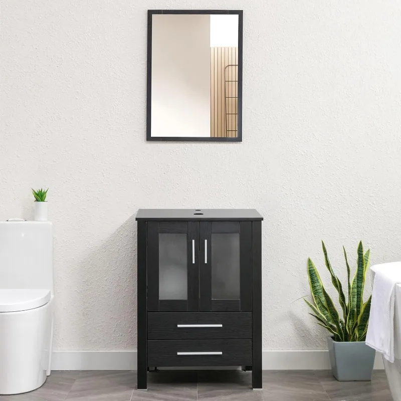 

24" Black Bathroom Vanity with Vessel Sink,Modern Bathroom Vanity Cabinet,Mirror Not Included(Vanity Cabinet only)