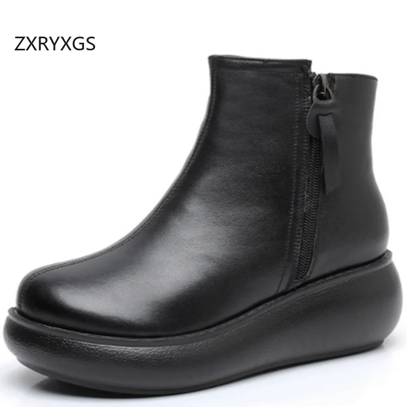 

ZXRYXGS Top Cowhide Winter Thin Plush Autumn Boots Wedges Large Size Boots 2025 Winter Real Leather Wool Boots Women Snow Shoes