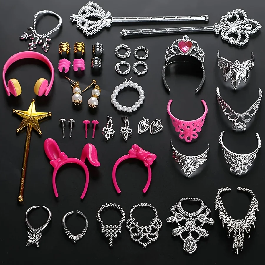 43 ชิ้นชุดแฟชั่น 30 ซม.เสื้อผ้าตุ๊กตาและชุดอุปกรณ์เสริมมินิเสื้อชั้นในกระโปรงสร้อยคอต่างหูมงกุฎไม้แขวนเสื้ออุปกรณ์เสริมของเล่น