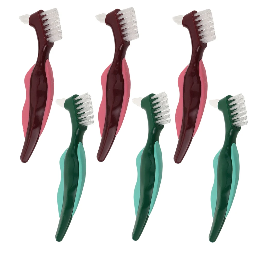 

6Pcs Denture Cleaning Brush Dual Head False Teeth Toothbrush for Seniors Portable Travel Stiff Bristles Gum Massage Ergonomic