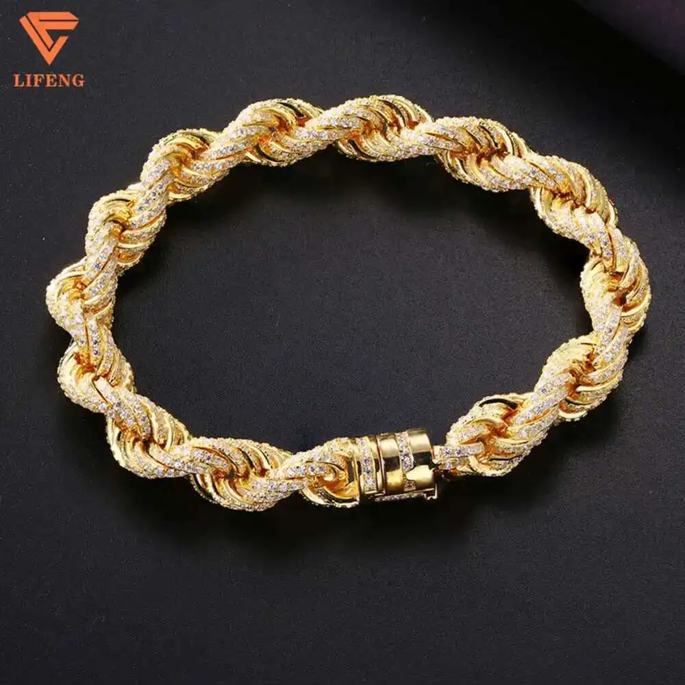 

Cuban Link Chain Moissanite Vvs Diamond 10mm Wide Rope Chain Ice Out Necklace Men's 925 Sterling Silver Twist Bracelet