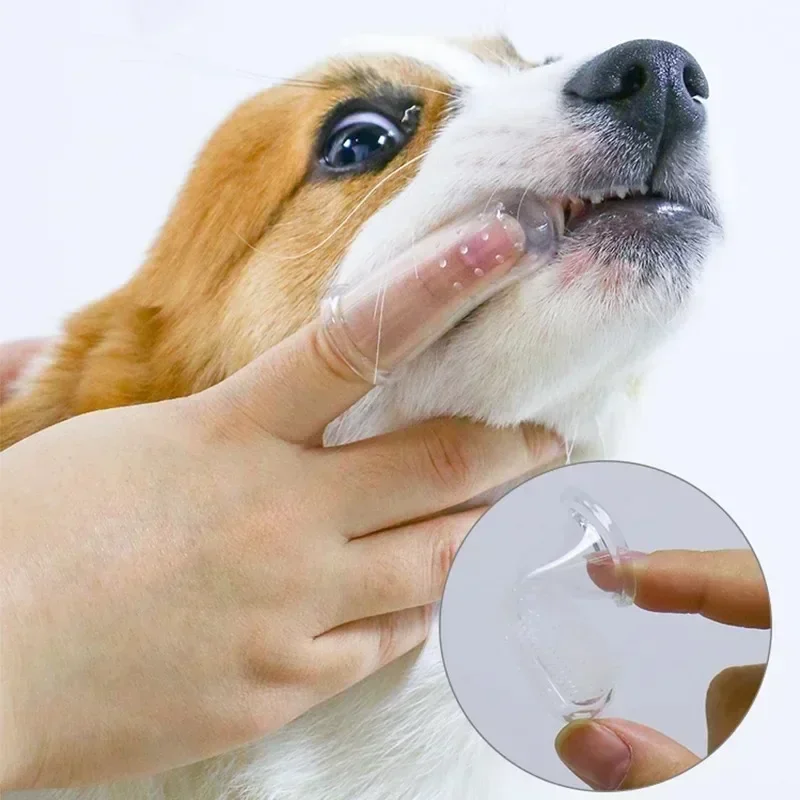 Silicone Soft Pet Finger Cuff Toothbrushes Dog Brush Bad Breath Tartar Teeth Care Tool Cat Cleaning Scrub Silicagel Pet Supplies