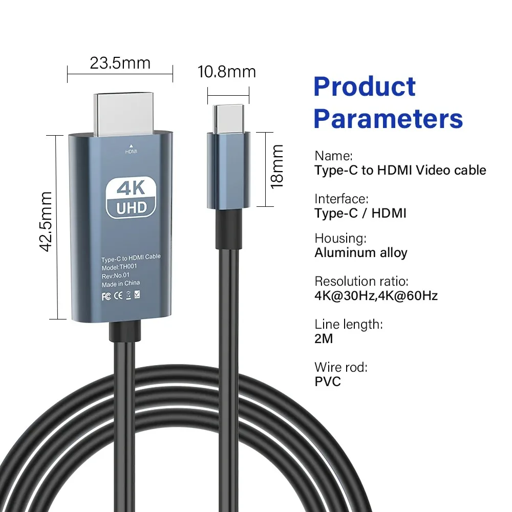 Adapter typu C do HDMI 4K 60Hz kabel konwertera kompatybilny z HDMI do projektora PC MacBook Pro Laptop Tablet HUAWEI