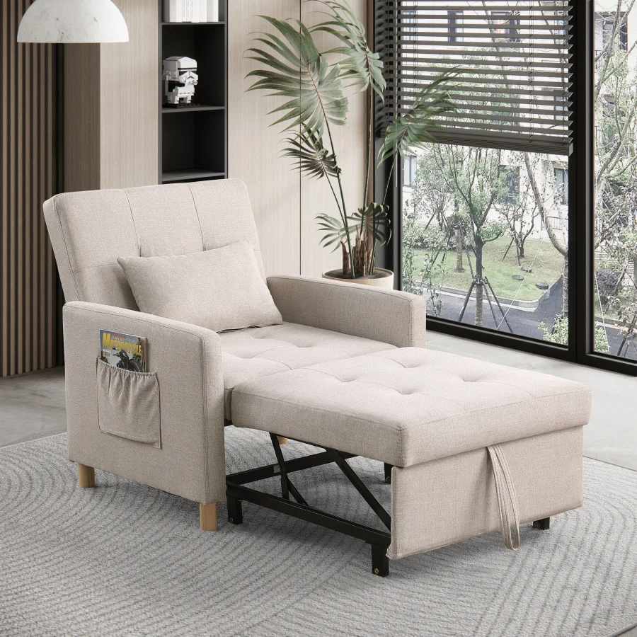 Convertible Sleeper Sofa Chair Bed, Adjustable Chair with Pillow, Multi-Functional Sleeper Chair with Soft Fabric for Living Ro