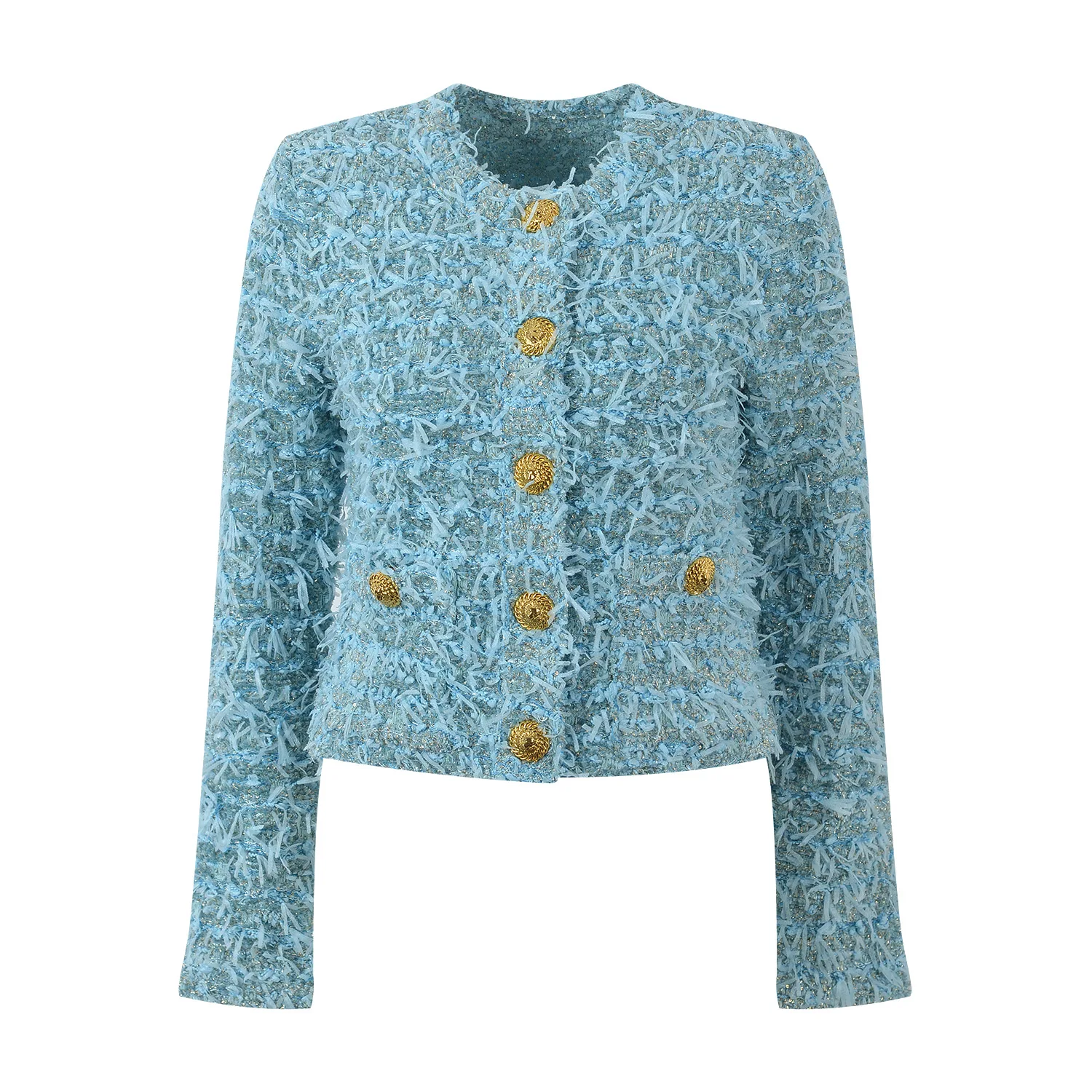 

Тяжелый женский открытый кардиган Emed с золотыми пуговицами из твидового шелка или джет, верхняя одежда высокого класса