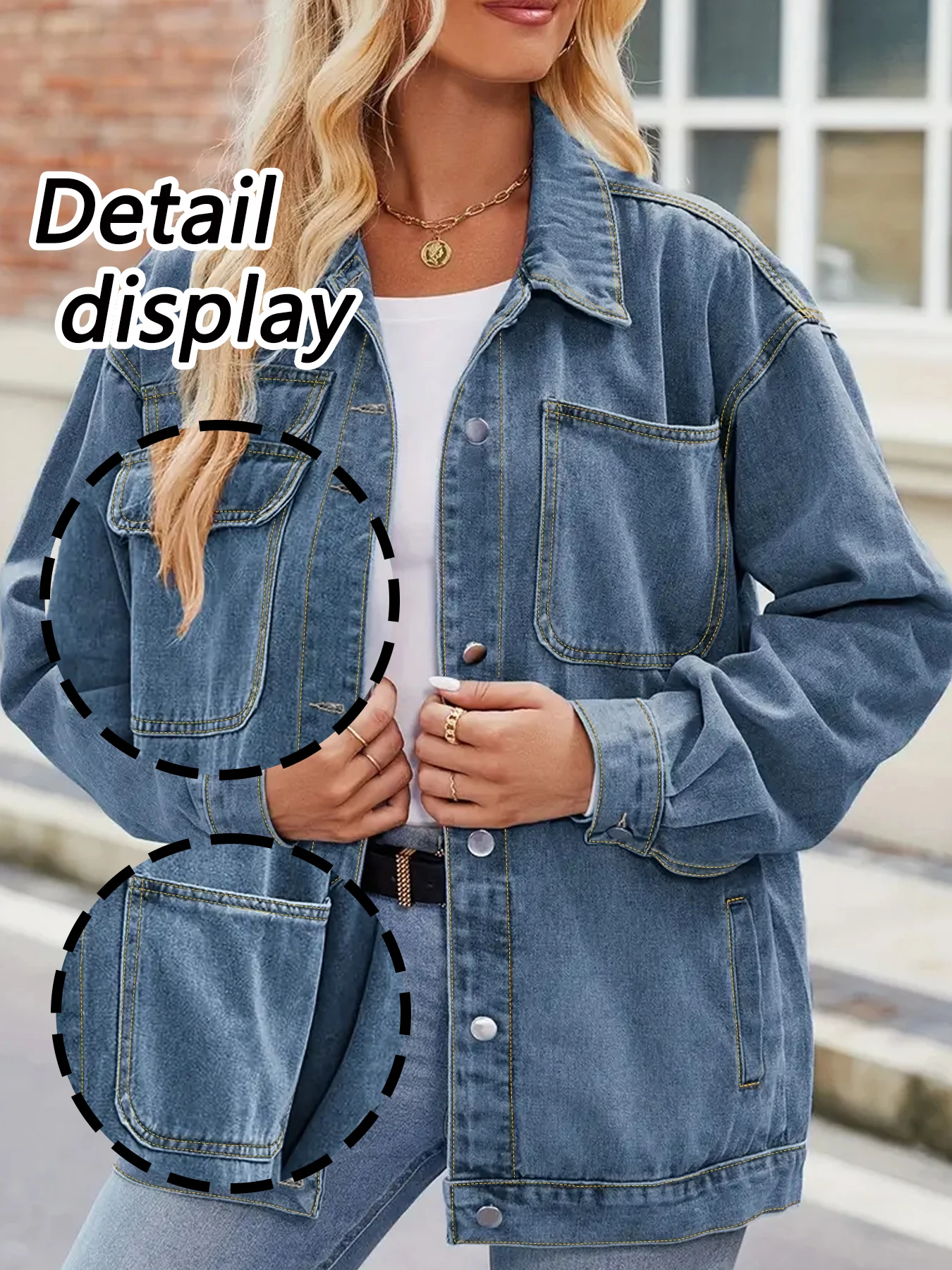 سترة نسائية فضفاضة من قماش الدنيم مقاس كبير بتصميم أزرار بسيطة مغسولة مقاس كبير سترة نسائية من قماش الدنيم ملابس خارجية غير رسمية #6