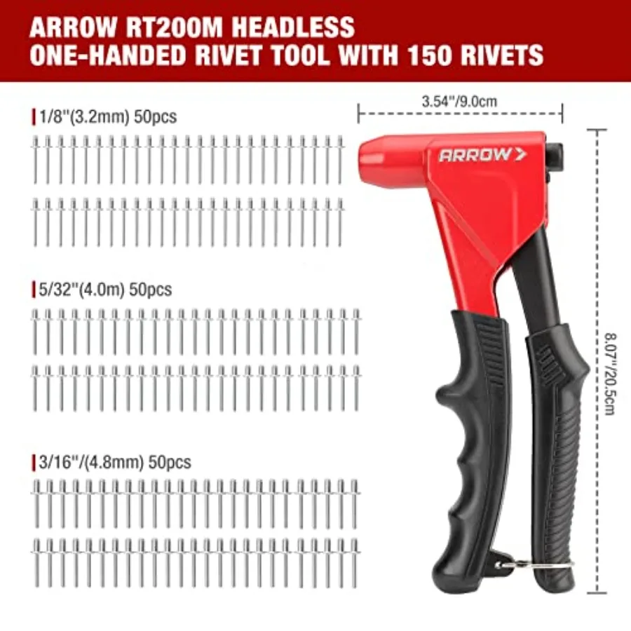Заклепочный пистолет Arrow 3in1 Одноручный безголовый поп-заклепочный пистолет с 150 шт. Заклепками Профессиональный ручной сверхмощный комплект заклепочного пистолета Witho