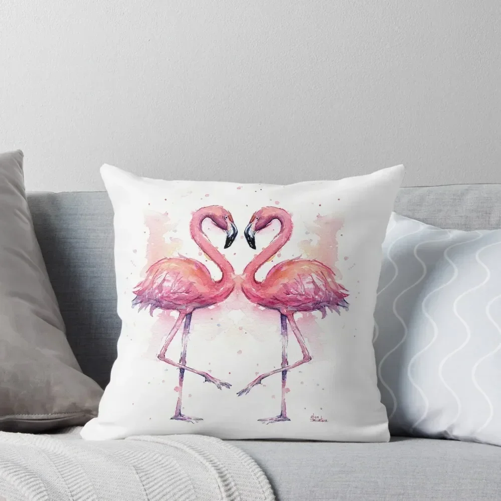 

Pink Flamingo Watercolor Two Flamingos Throw Pillow Pillow Case Decorative Cushions For Living Room pillow cover luxury