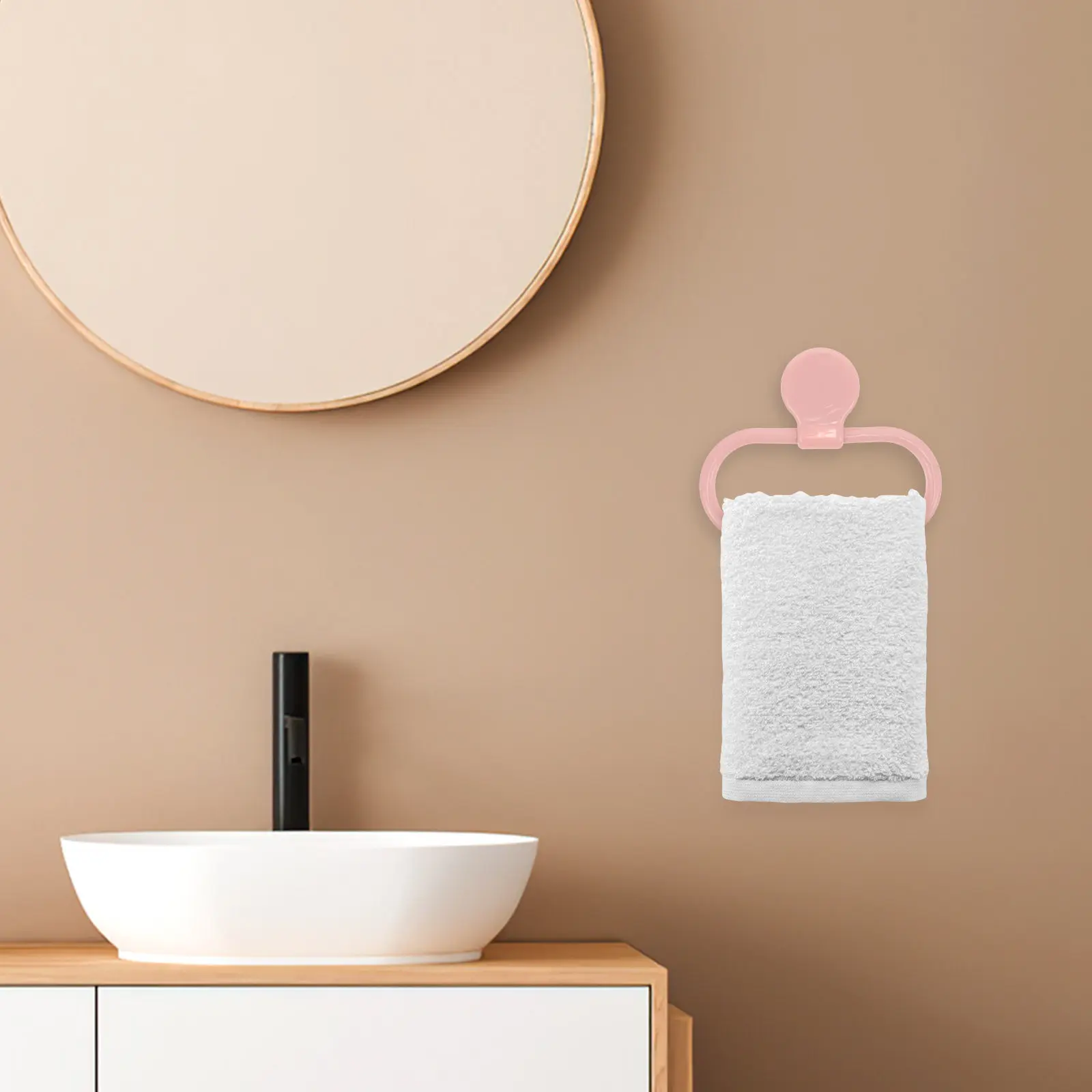 

Premium ABS Self-Adhesive Towel Ring No Drilling Needed for Bathroom Kitchen Use Easy Stick on Clean Flat Surface Pink