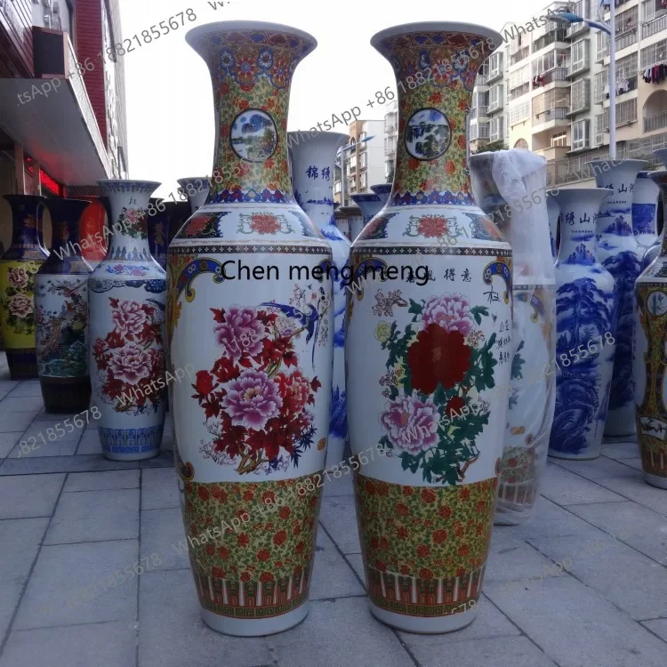 A74Floor-to-ceiling large vase, overglaze color, home living room ceramic ornament decoration