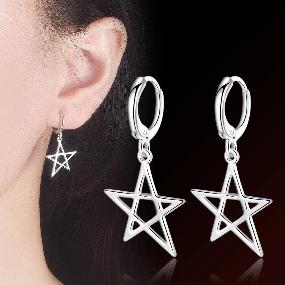 925 Sterling Silver Earring Hollow Five-pointed Star Earring Ladies Fashion Simple Birthday Wedding Anniversary Jewelry Gift