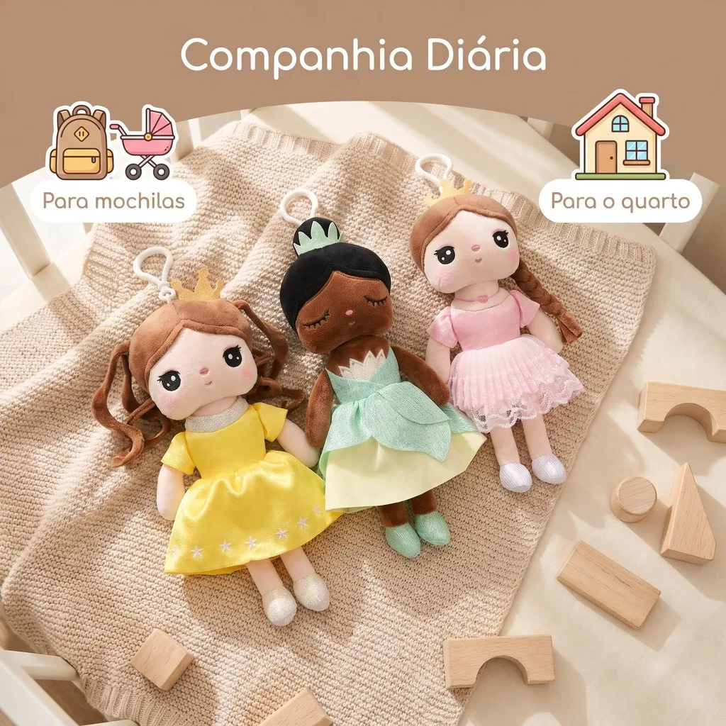 2026 New Metoo Mini Fairy Tale Princess Plush Toys Pendant, Cute Stuffed Doll Backpack Bag Charm Keychain