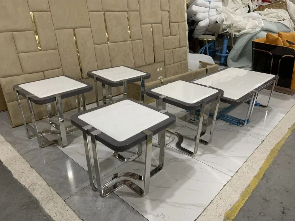 

# Modern Design Luxury Coffee Table Set Round Marble Top Stainless Steel Gold Base Large And Small Combination Furniture