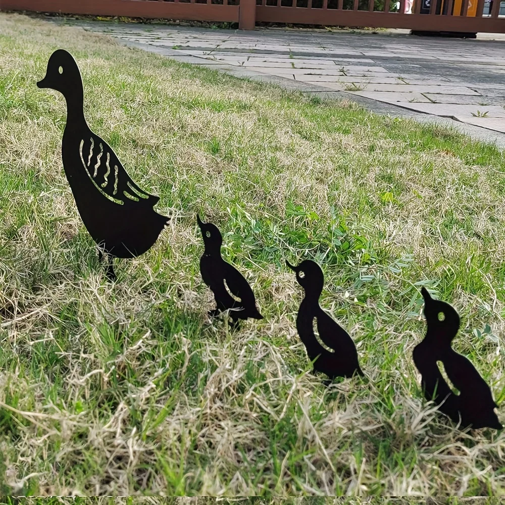 4pcs Metal Yard Decor, Lawn, Garden Duck Decorations, Lawn Metal Duck Ground Insert, Garden Farmhouse, Grassland Can Be Used