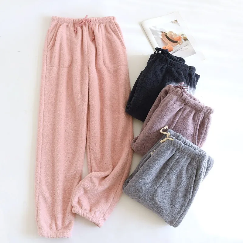 

Осень-зима, женские мягкие флисовые штаны для сна, женские утепленные брюки для сна, женская простая теплая одежда для сна, пижамные штаны